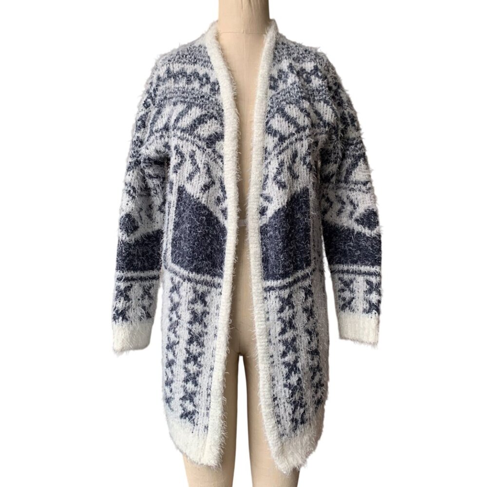Urban Outfitters Ecote Fuzzy Eyelash Plush Soft Cardigan Geometric Pattern Boho